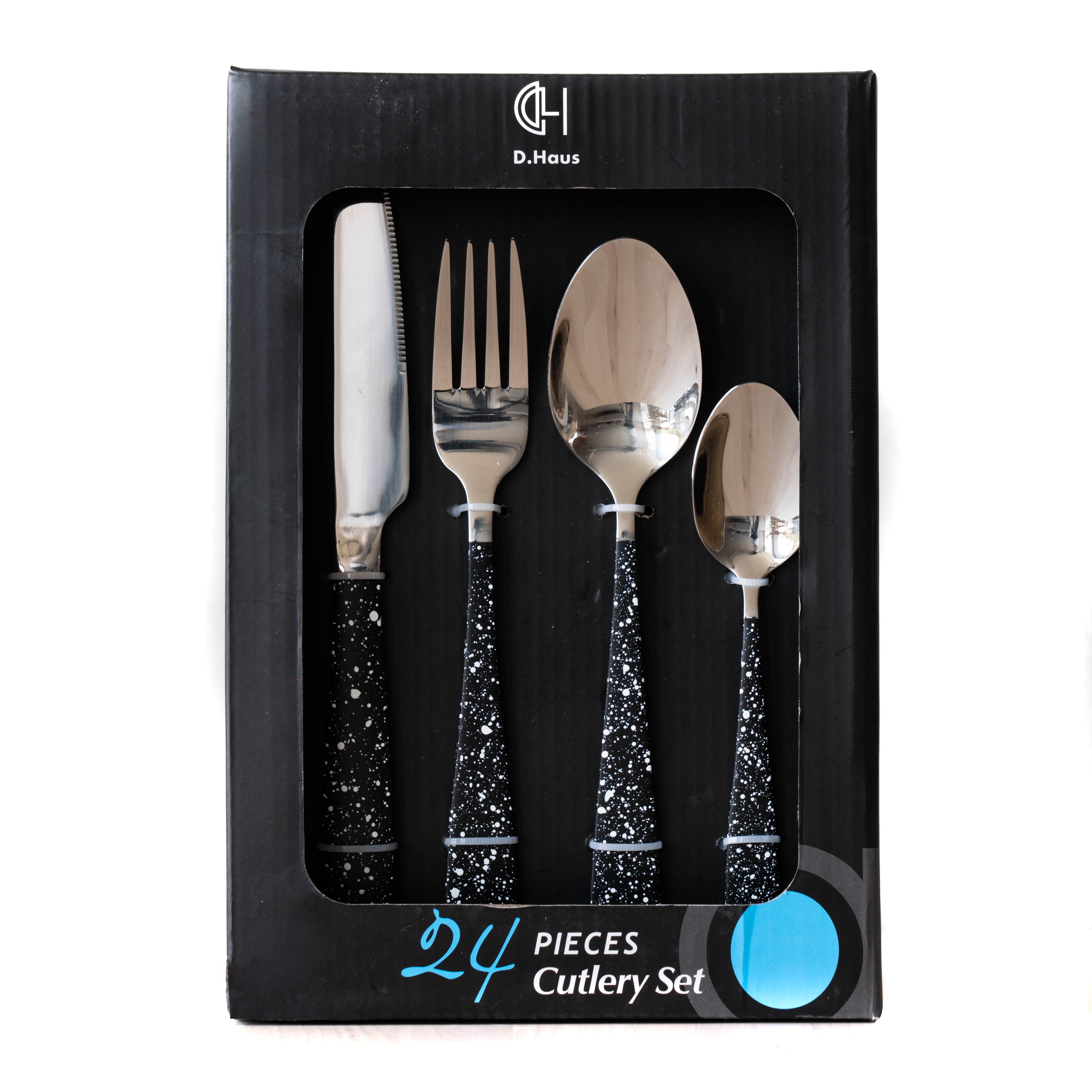 Riviera 24pc Cutlery Sets - Black w/ White Dots