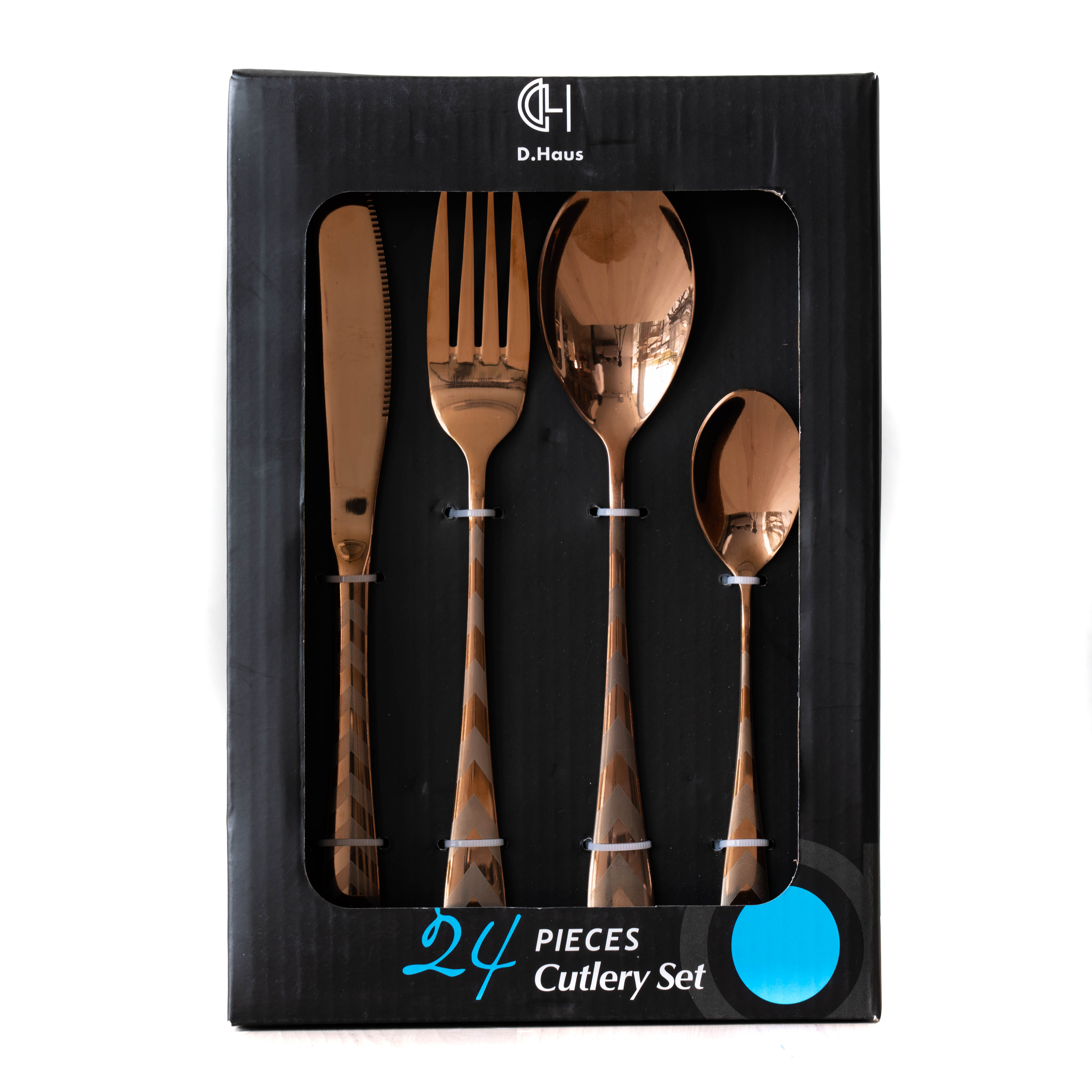 Vista 24pc Cutlery Sets - Shiny Rose Gold w/design