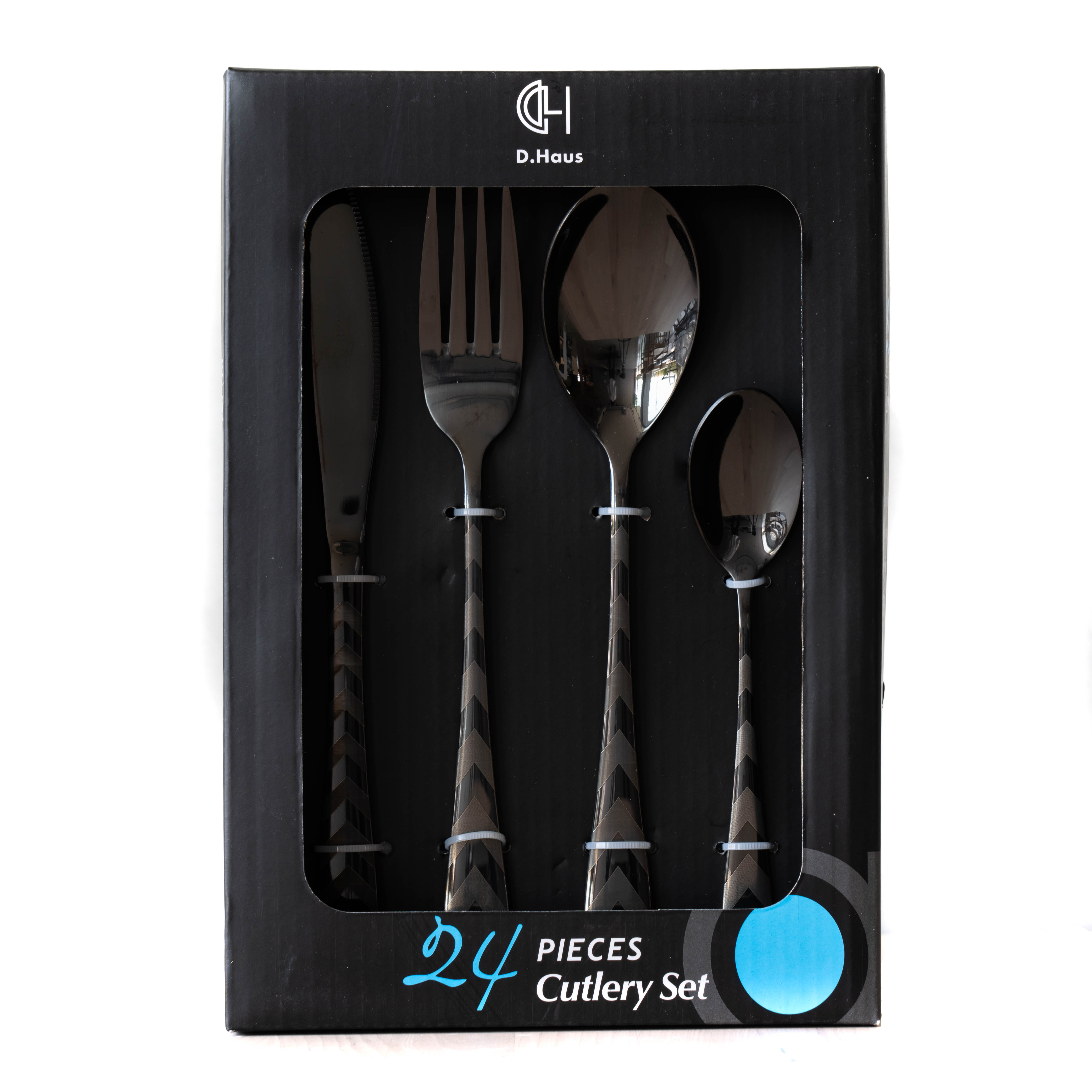 Vista 24pc Cutlery Sets - Shiny Black w/design