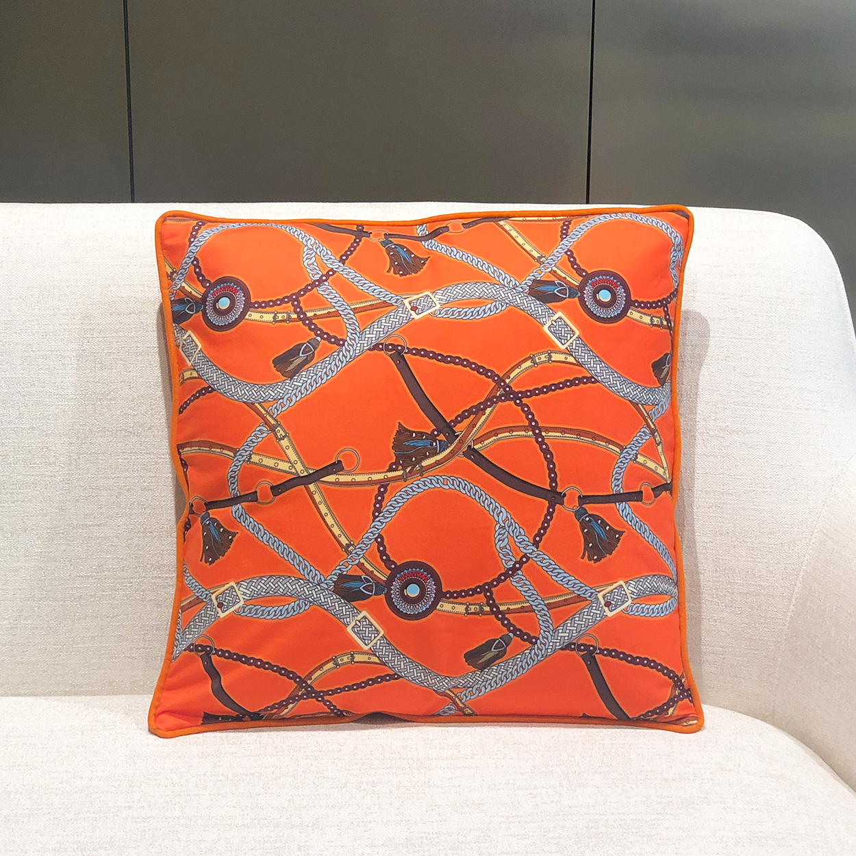 Horse Tassel Belt 45*45cm Filled Cushion-Tangerine