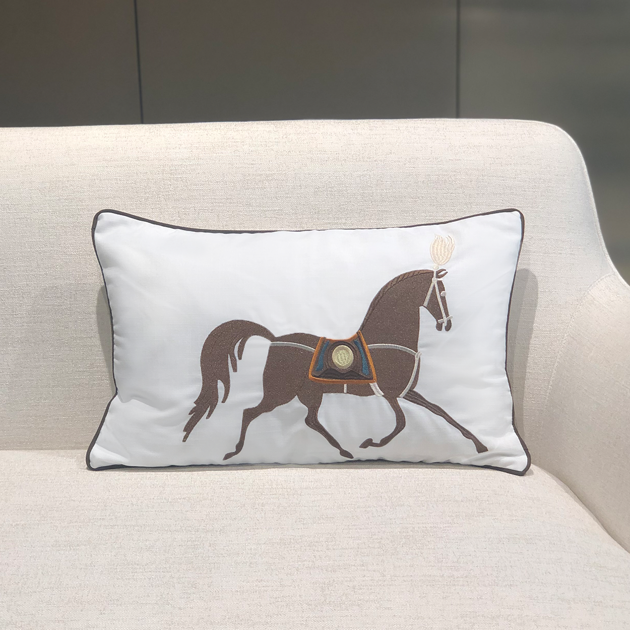 Deluxe Umber Horse Filled Cushion 35cm x 55cm
