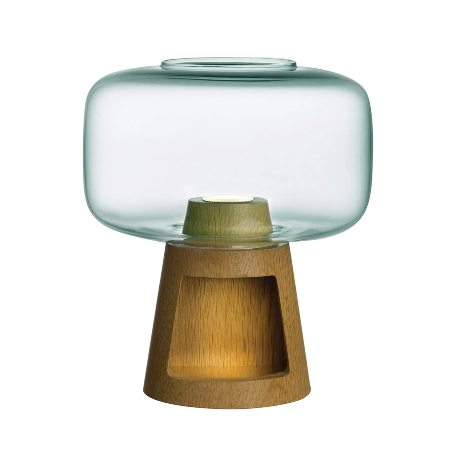 Tree Lamp with Green Glass and Oak Base